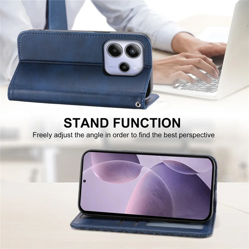 For Xiaomi Redmi Note 14 4G (164.84mm) Case Calf Texture PU Leather Phone Cover with Wallet - Blue