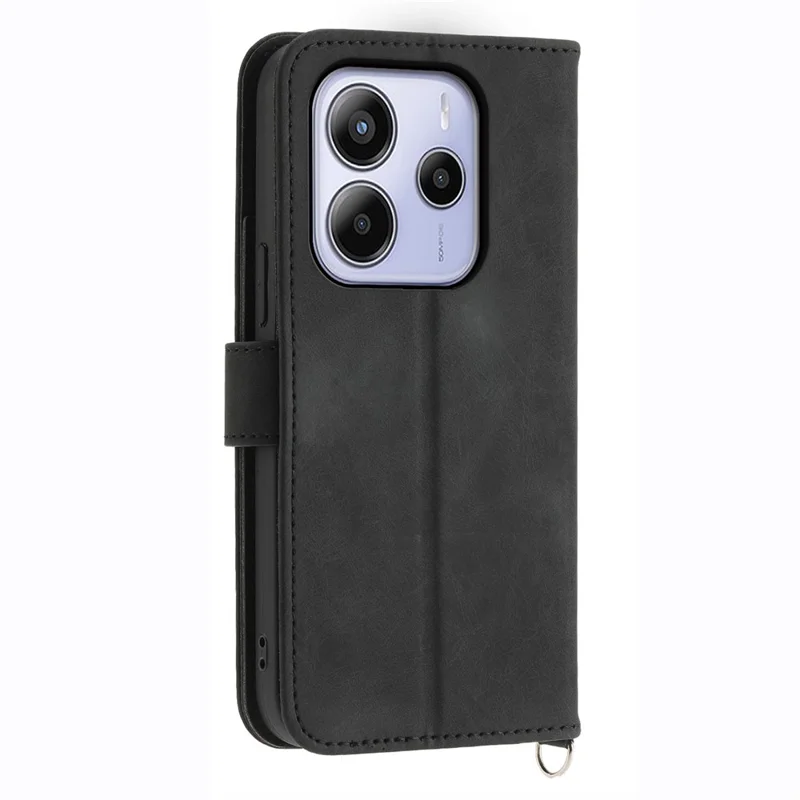 For Xiaomi Redmi Note 14 4G (164.84mm) Case Flower Pattern PU Leather Wallet Phone Cover with Strap - Black