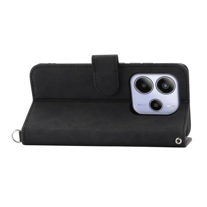 For Xiaomi Redmi Note 14 4G (164.84mm) Case Flower Pattern PU Leather Wallet Phone Cover with Strap - Black