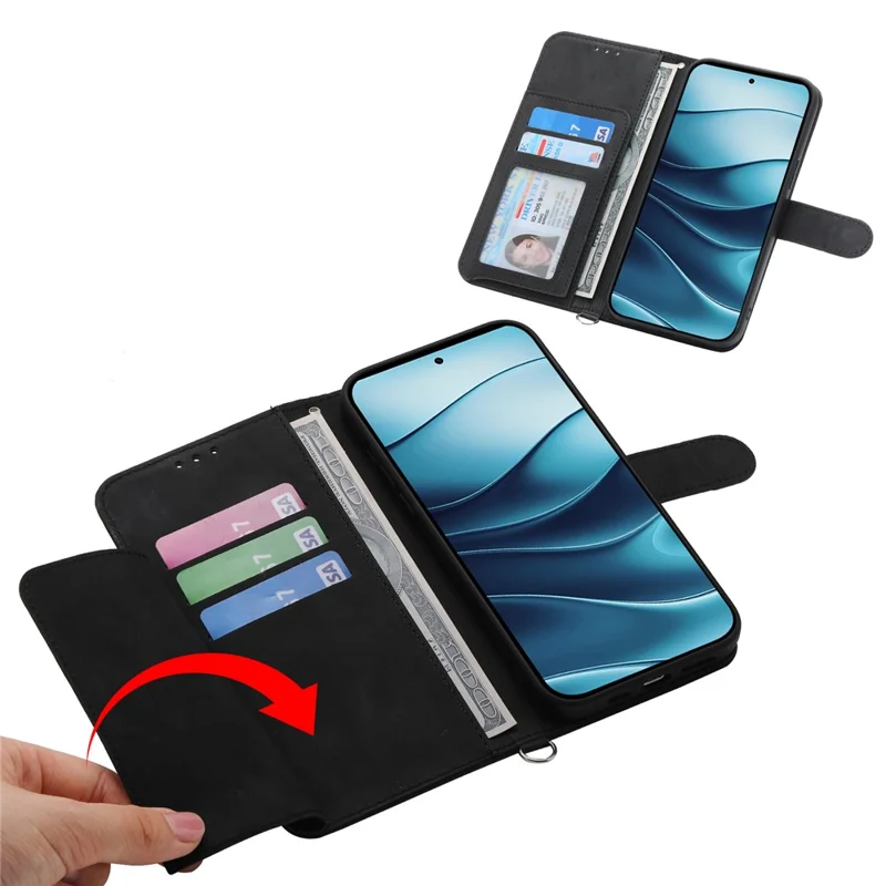 For Xiaomi Redmi Note 14 4G (164.84mm) Case Flower Pattern PU Leather Wallet Phone Cover with Strap - Black