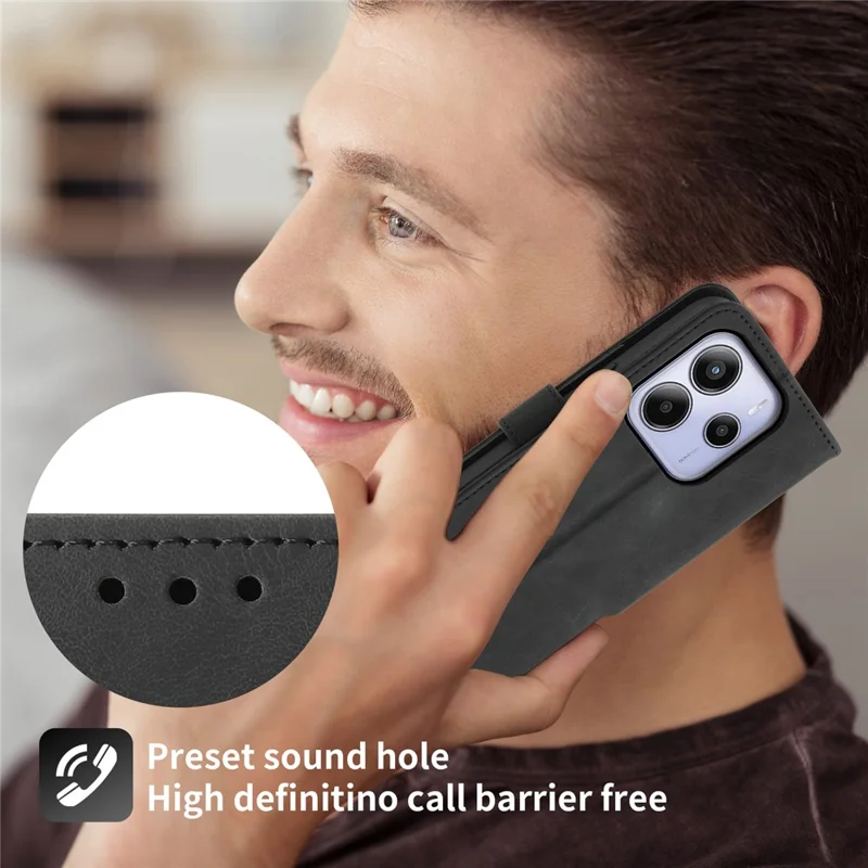 For Xiaomi Redmi Note 14 4G (164.84mm) Case Flower Pattern PU Leather Wallet Phone Cover with Strap - Black