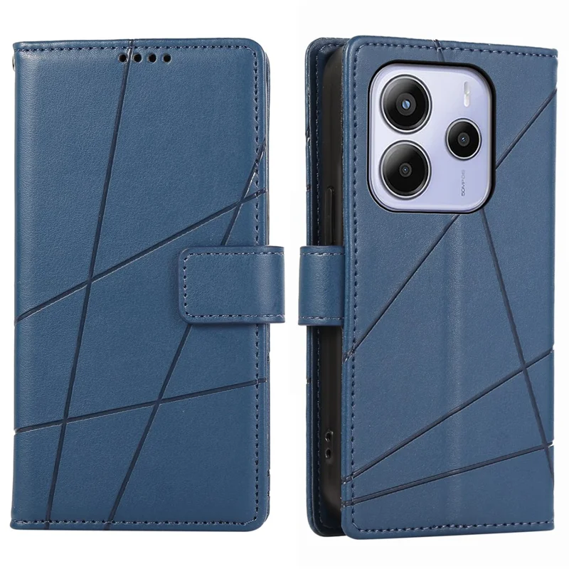 DF-06 For Xiaomi Redmi Note 14 4G (164.84mm) Phone Case Line Imprint Leather Wallet Cover - Blue