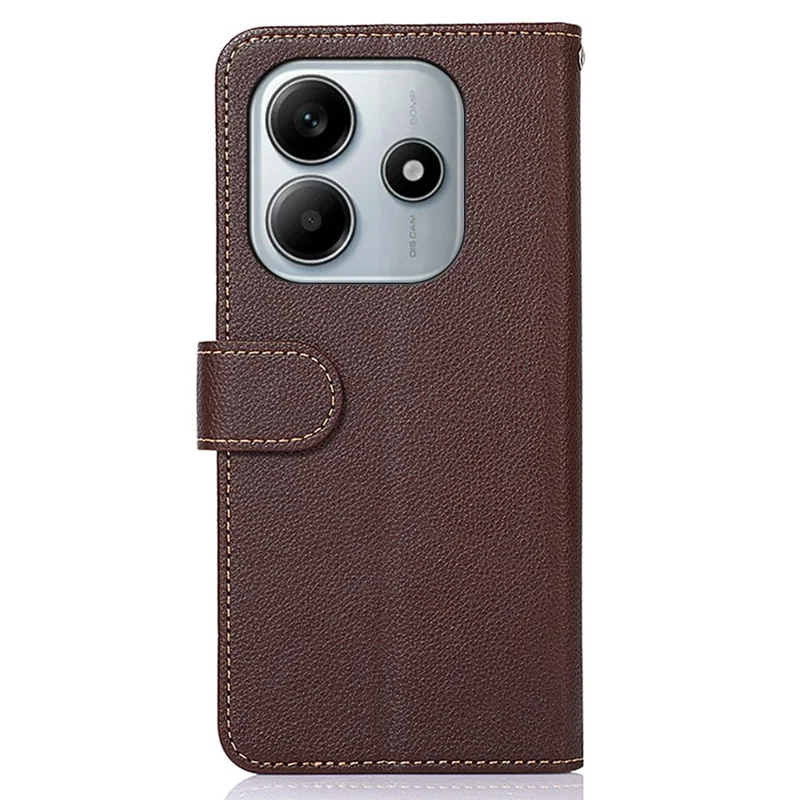 KHAZNEH For Xiaomi Redmi Note 14 4G (164.84mm) Case RFID Blocking Wallet Litchi Texture PU Leather Phone Cover - Brown
