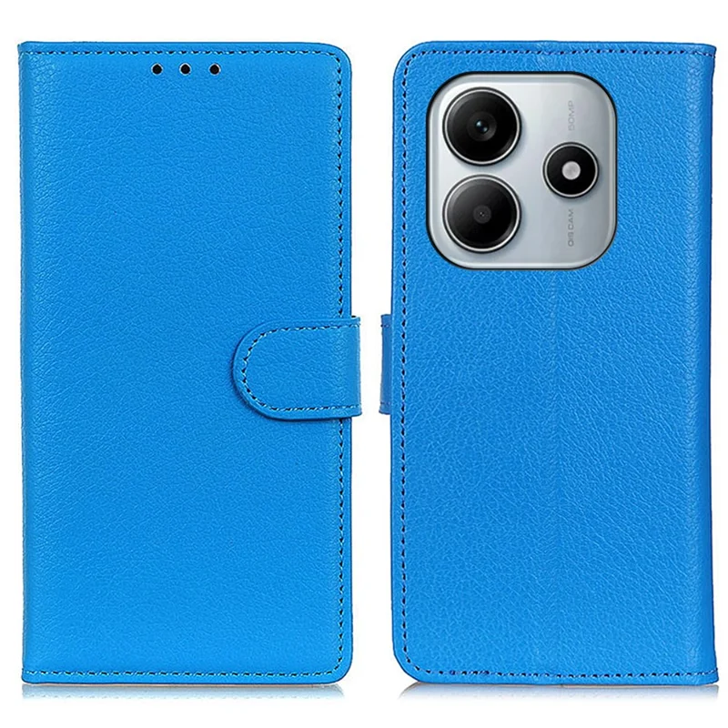 For Xiaomi Redmi Note 14 4G (164.84mm) Wallet Case PU Leather Phone Cover Litchi Texture - Blue