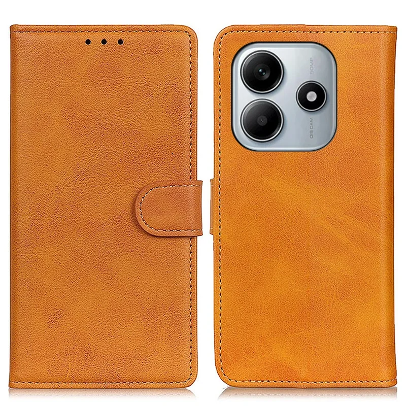 Pour Xiaomi Redmi Note 14 4G (164,84x78,15x8,16 mm) Étui en Cuir de Vachette avec Texture, Portefeuille et Support - Marron