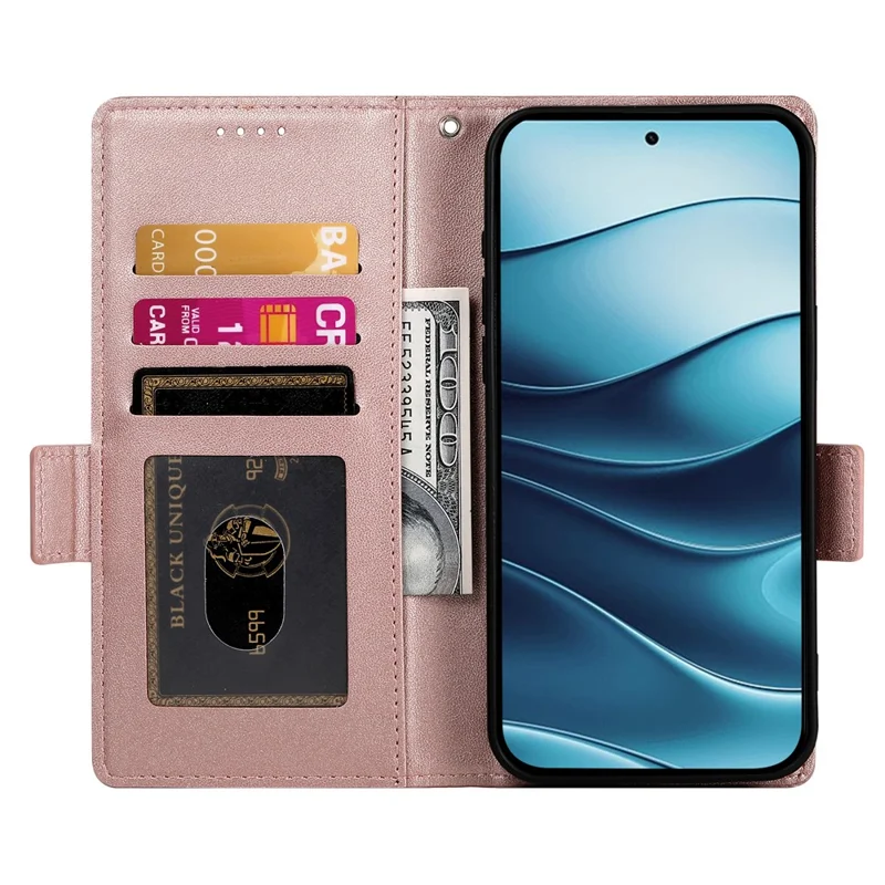 For Xiaomi Redmi Note 14 4G (164.84mm) Stand Case PU Leather Wallet Phone Cover - Rose Gold