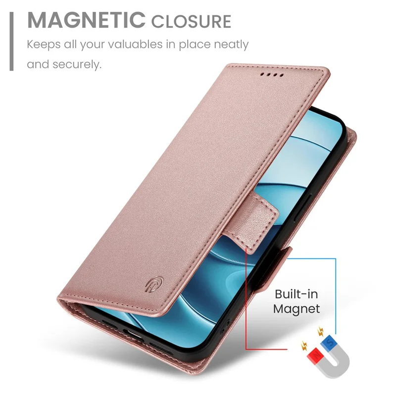 For Xiaomi Redmi Note 14 4G (164.84mm) Stand Case PU Leather Wallet Phone Cover - Rose Gold