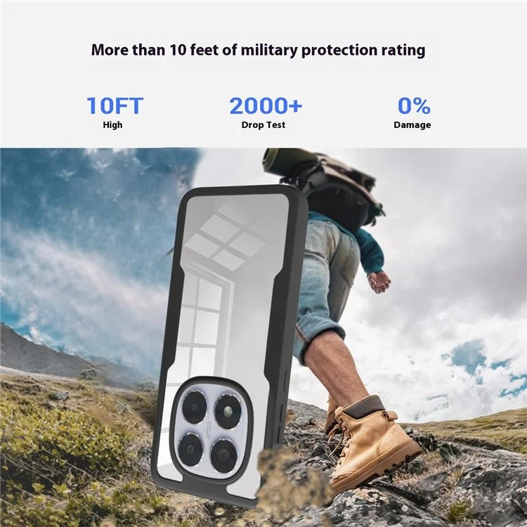 Für Xiaomi Redmi Note 14 Pro 5G / 14 Pro+ 5G Hülle Acryl + TPU Transparente Handyhülle mit PET Displayschutzfolie - Schwarz