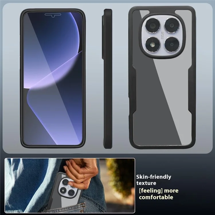 Für Xiaomi Redmi Note 14 Pro 5G / 14 Pro+ 5G Hülle Acryl + TPU Transparente Handyhülle mit PET Displayschutzfolie - Schwarz
