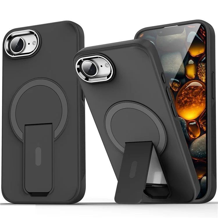 Cover per iPhone 16e Compatibile con MagSafe, Cover per Telefono PC + TPU con Supporto - Nero