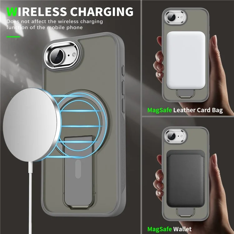 Cover per iPhone 16e Compatibile con MagSafe, Cover per Telefono PC + TPU con Supporto - Nero