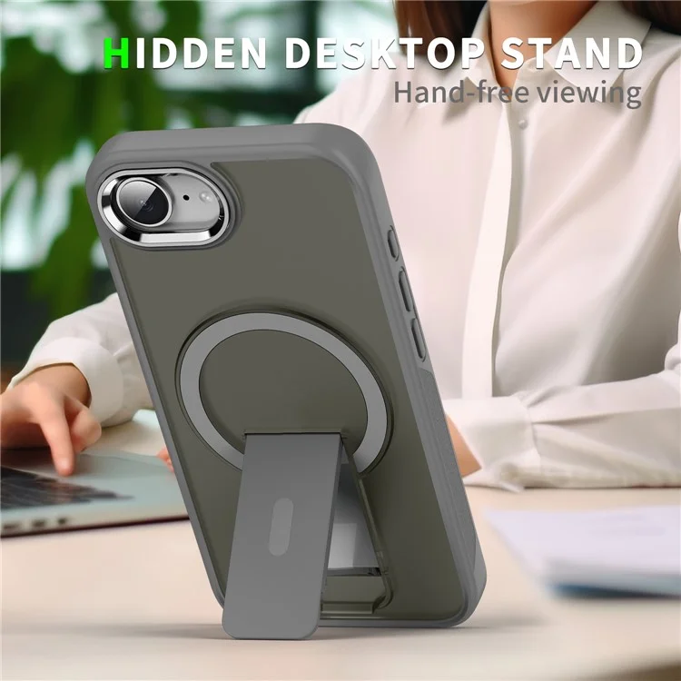 Cover per iPhone 16e Compatibile con MagSafe, Cover per Telefono PC + TPU con Supporto - Nero