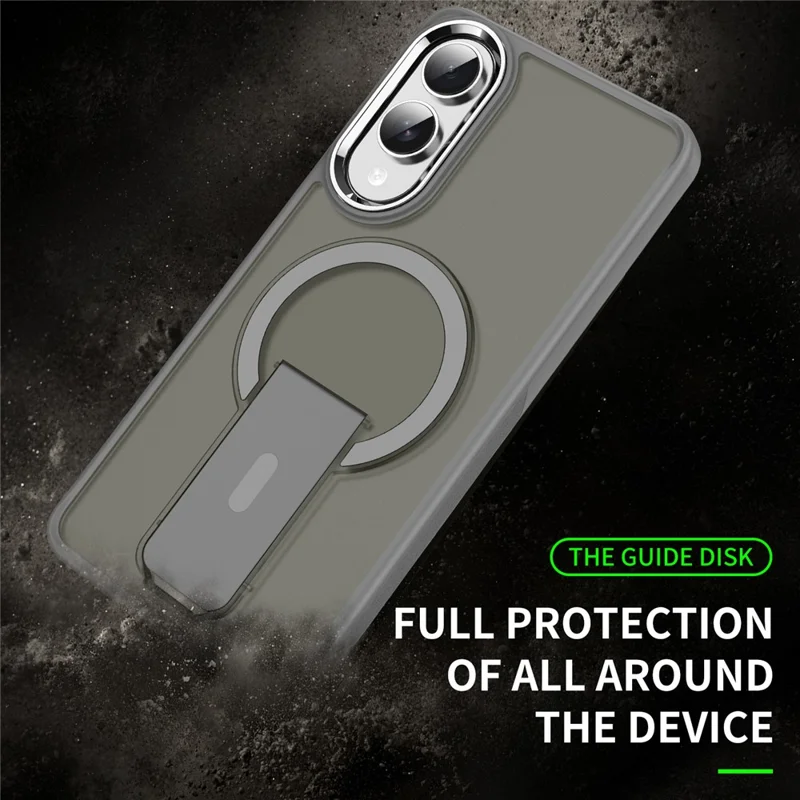 For Samsung Galaxy S25 Edge Magnetic Case PC + TPU Phone Cover with Kickstand - Titanium Grey