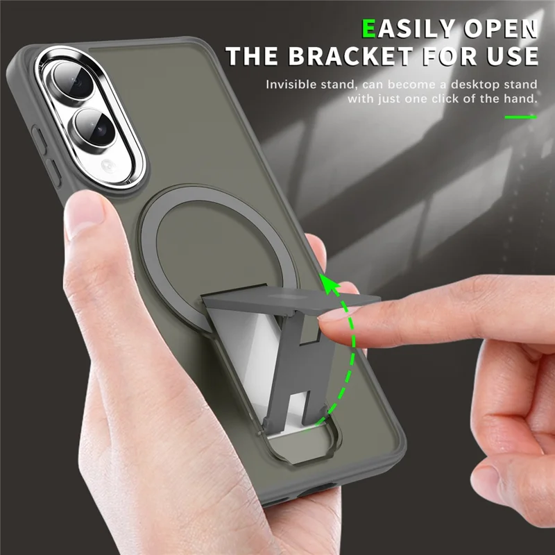 For Samsung Galaxy S25 Edge Magnetic Case PC + TPU Phone Cover with Kickstand - Titanium Grey