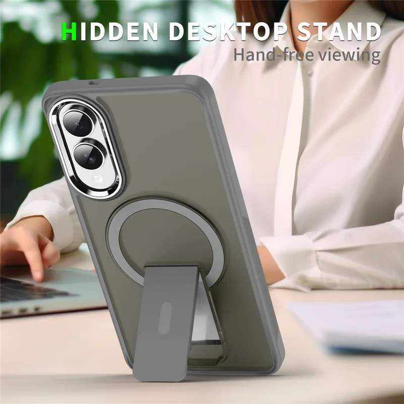 For Samsung Galaxy S25 Edge Magnetic Case PC + TPU Phone Cover with Kickstand - Titanium Grey