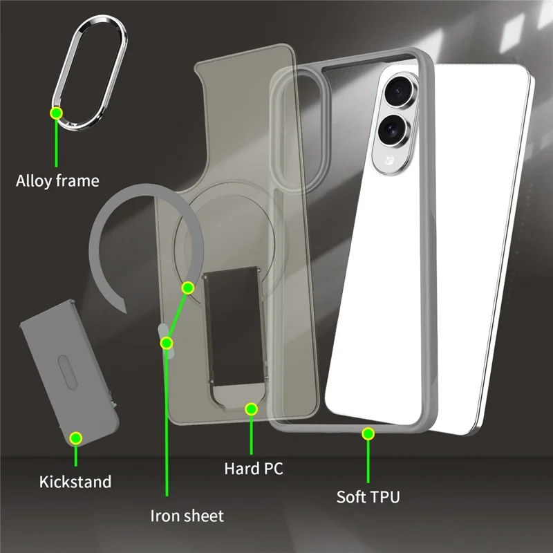 For Samsung Galaxy S25 Edge Magnetic Case PC + TPU Phone Cover with Kickstand - Titanium Grey