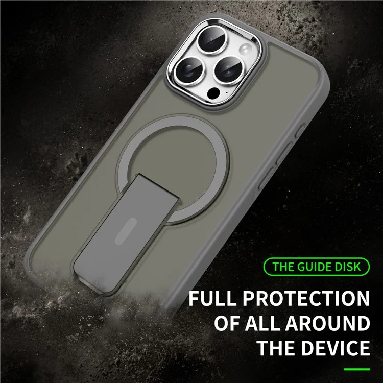 For iPhone 16 Pro Case Compatible with MagSafe PC + TPU Phone Cover with Kickstand - Titanium Grey