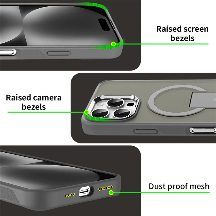 For iPhone 16 Pro Case Compatible with MagSafe PC + TPU Phone Cover with Kickstand - Titanium Grey
