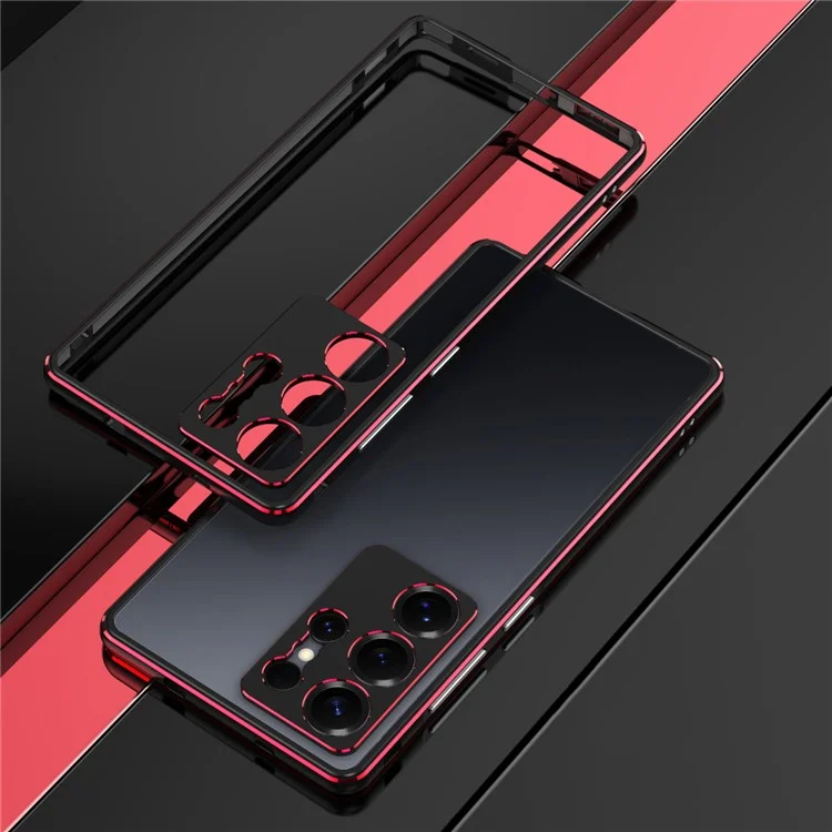 Cover Paraurti per Samsung Galaxy S25 Ultra con Cornice in Metallo e Protezione Fotocamera - Nero / Rosso
