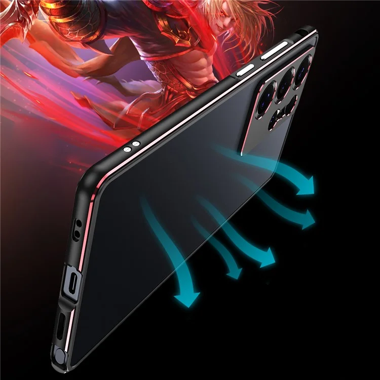Cover Paraurti per Samsung Galaxy S25 Ultra con Cornice in Metallo e Protezione Fotocamera - Nero / Rosso