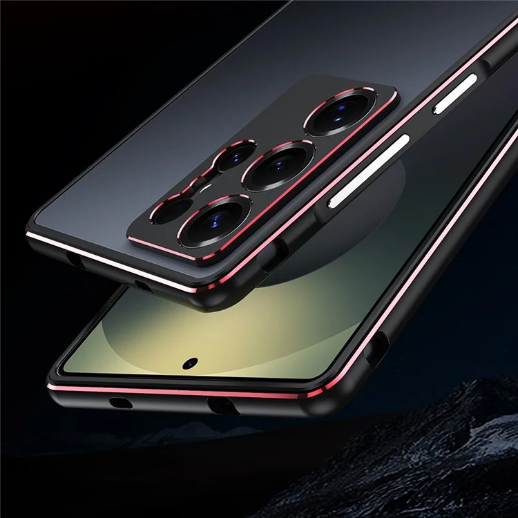 Cover Paraurti per Samsung Galaxy S25 Ultra con Cornice in Metallo e Protezione Fotocamera - Nero / Rosso
