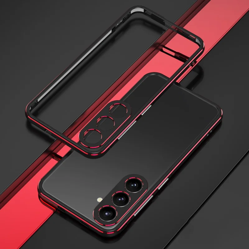 For Samsung Galaxy S25+ Bumper Case Metal Frame Phone Cover with Camera Lens Guard - Black / Red