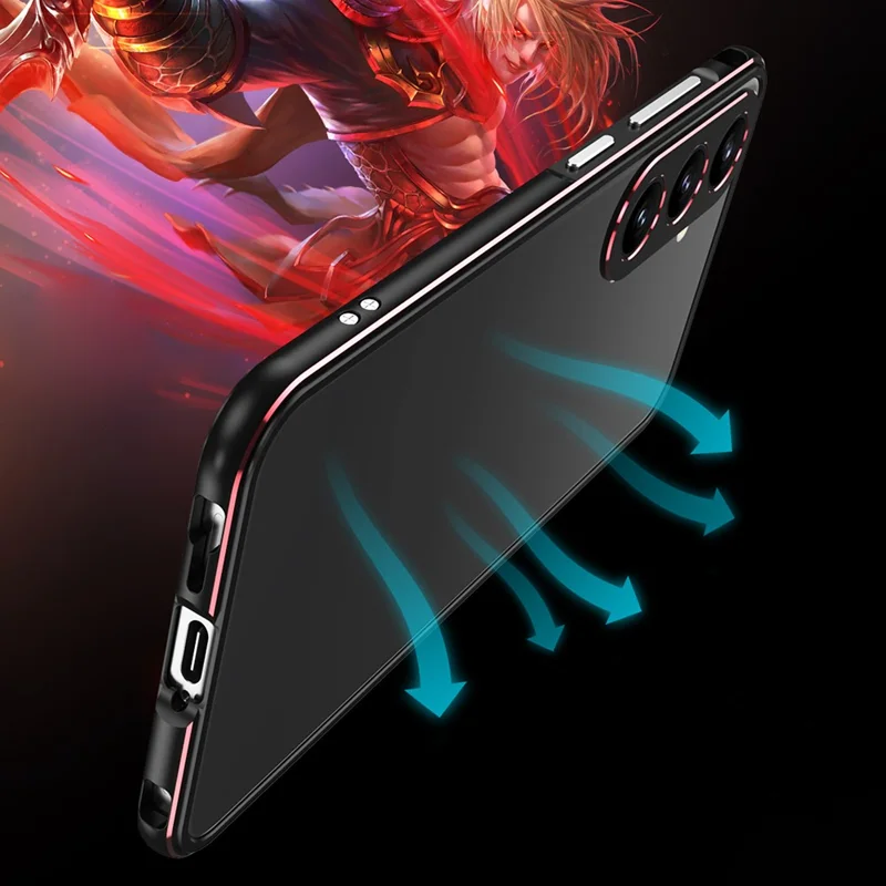 For Samsung Galaxy S25+ Bumper Case Metal Frame Phone Cover with Camera Lens Guard - Black / Red