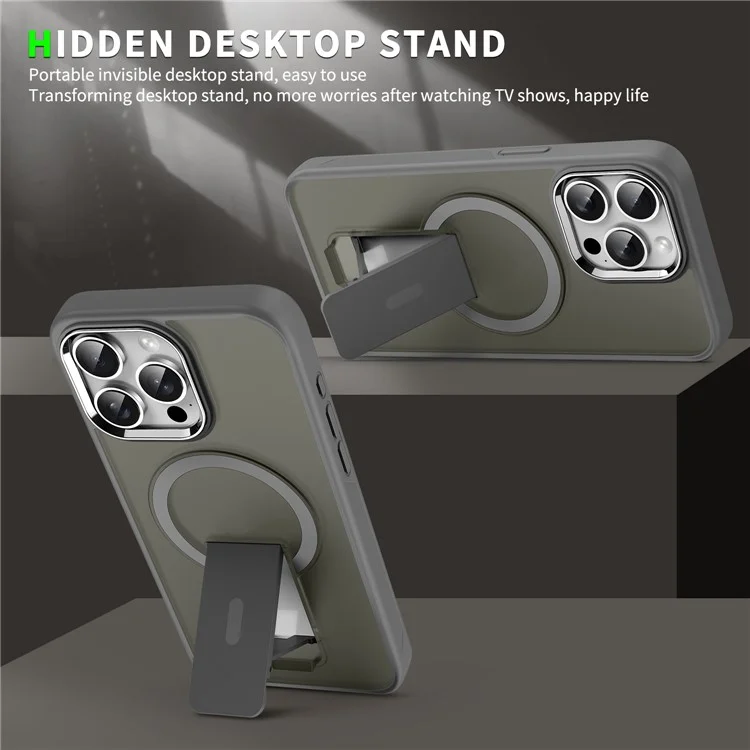 For iPhone 13 Pro Case Compatible with MagSafe PC + TPU Phone Cover with Kickstand - Titanium Grey