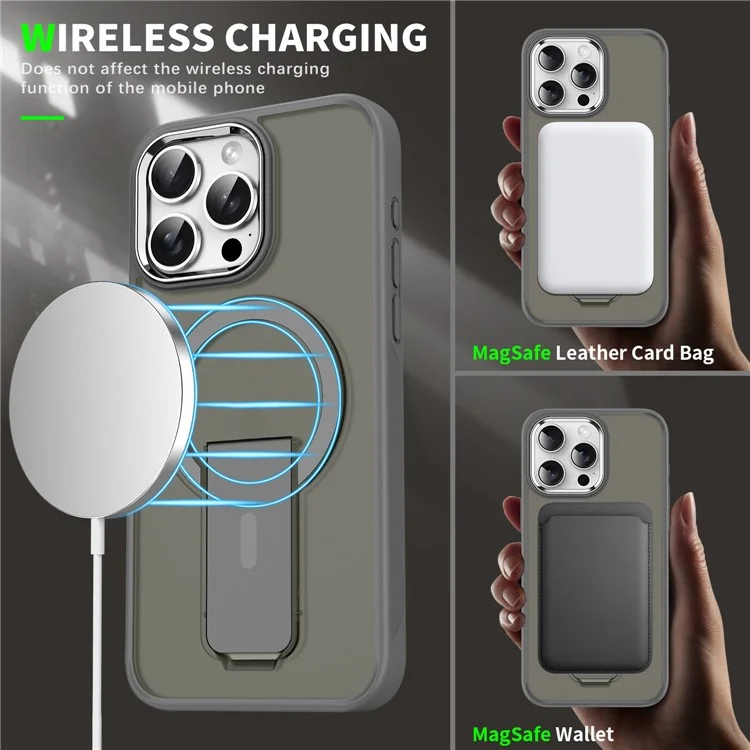 For iPhone 13 Pro Case Compatible with MagSafe PC + TPU Phone Cover with Kickstand - Titanium Grey