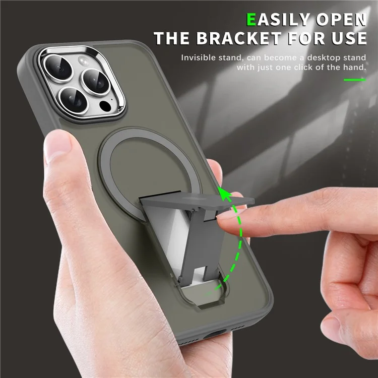 For iPhone 13 Pro Case Compatible with MagSafe PC + TPU Phone Cover with Kickstand - Titanium Grey