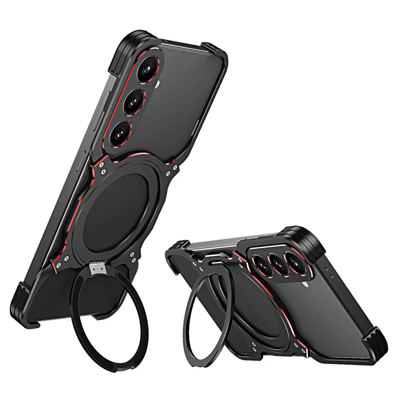 For Samsung Galaxy S25+ Case Kickstand Metal Bumper Magnetic Phone Cover - Black / Red