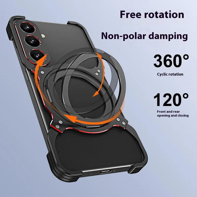 For Samsung Galaxy S25+ Case Kickstand Metal Bumper Magnetic Phone Cover - Black / Red