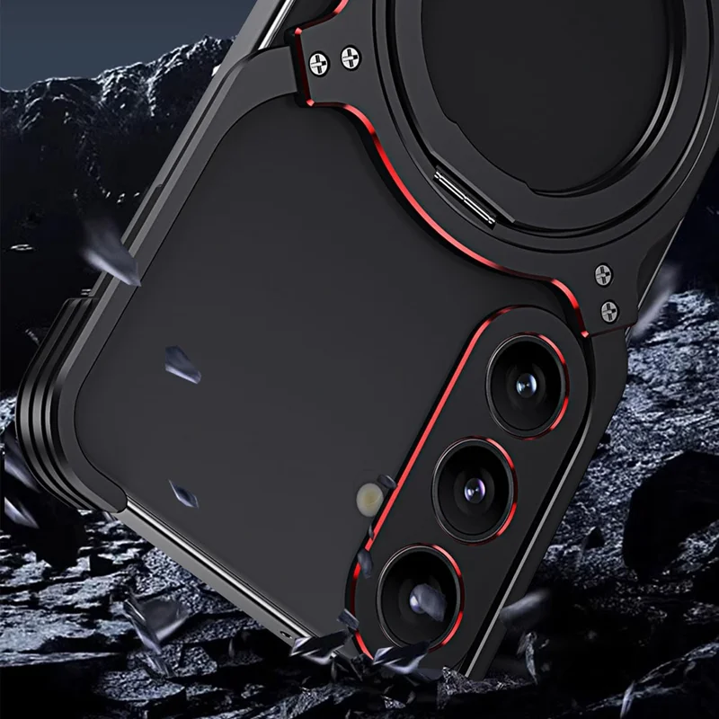 For Samsung Galaxy S25+ Case Kickstand Metal Bumper Magnetic Phone Cover - Black / Red