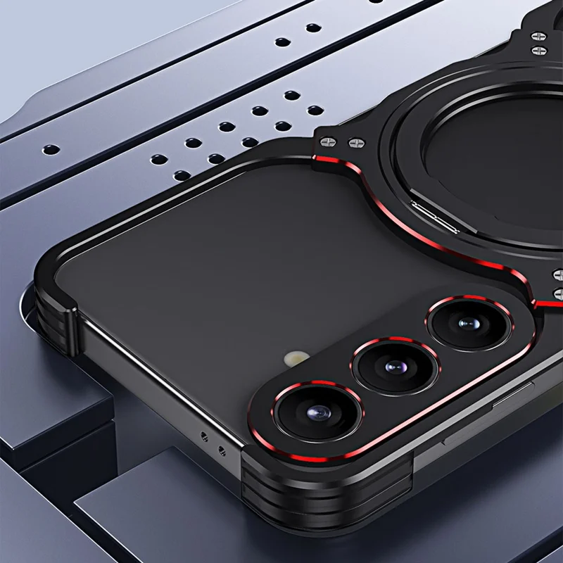 For Samsung Galaxy S25+ Case Kickstand Metal Bumper Magnetic Phone Cover - Black / Red