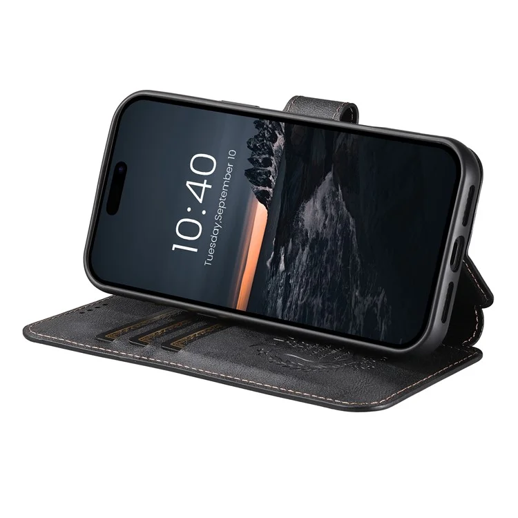 SUTENI Q-05 For iPhone 16 Pro Max Wallet Case 2 in 1 Detachable Leather Flip Phone Cover with Stand - Black