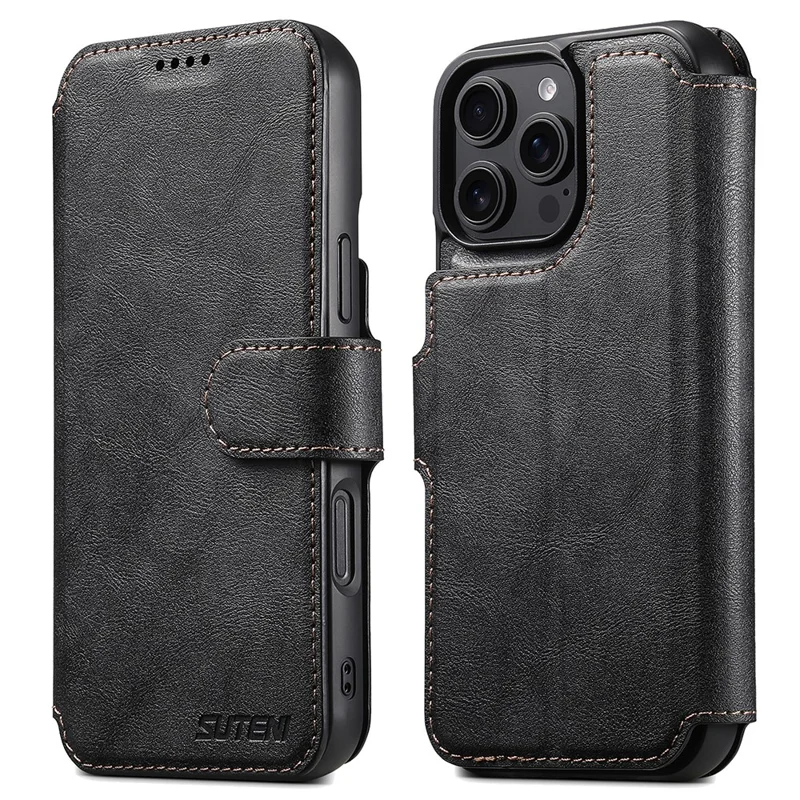 SUTENI Q-05 per iPhone 16 Pro Custodia Portafoglio 2 in 1 Staccabile in Pelle con Supporto - Nero