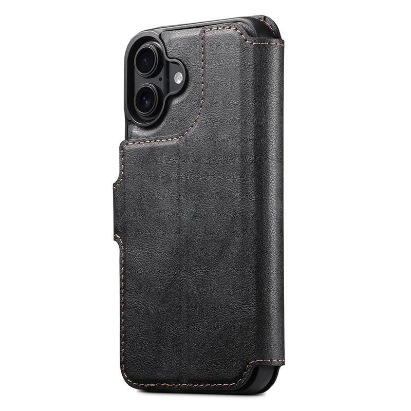 SUTENI Q-05 For iPhone 16 Wallet Case 2 in 1 Detachable Leather Flip Phone Cover with Stand - Black
