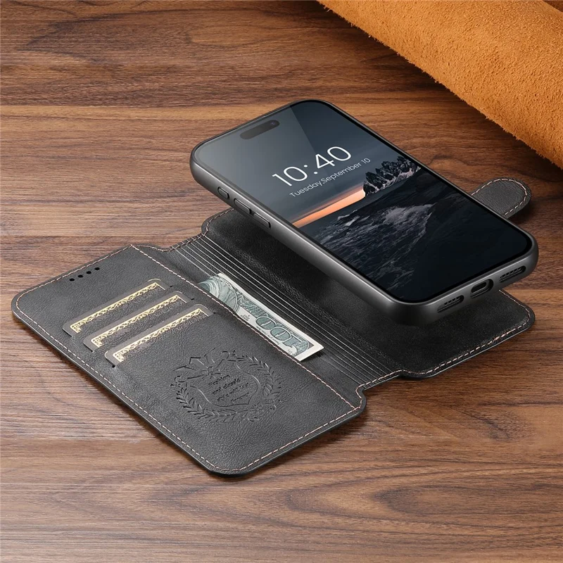 SUTENI Q-05 For iPhone 16 Wallet Case 2 in 1 Detachable Leather Flip Phone Cover with Stand - Black