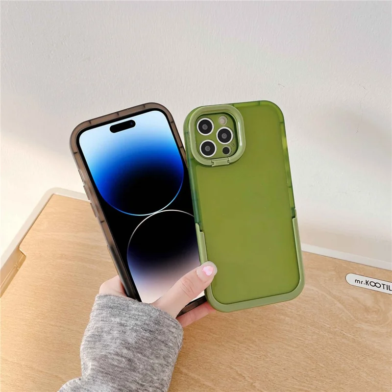 Anti-drop Phone Case for iPhone 14 Pro Max, Supporting Kickstand Camera Protection Phone Protective Back Cover - Green
