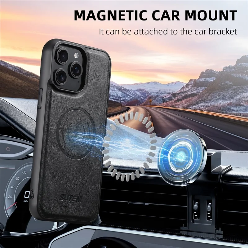 SUTENI Q-05 per iPhone 15 Pro Max Custodia Portafoglio 2 in 1 Staccabile in Pelle con Supporto - Nero