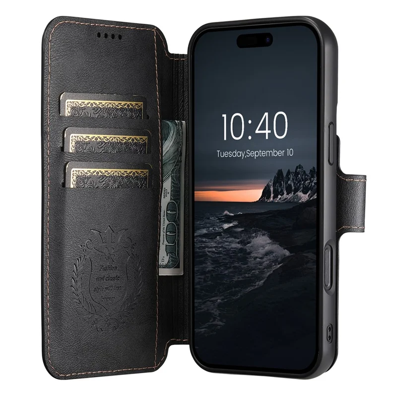 SUTENI Q-05 For iPhone 15 Wallet Case 2 in 1 Detachable Leather Flip Phone Cover with Stand - Black