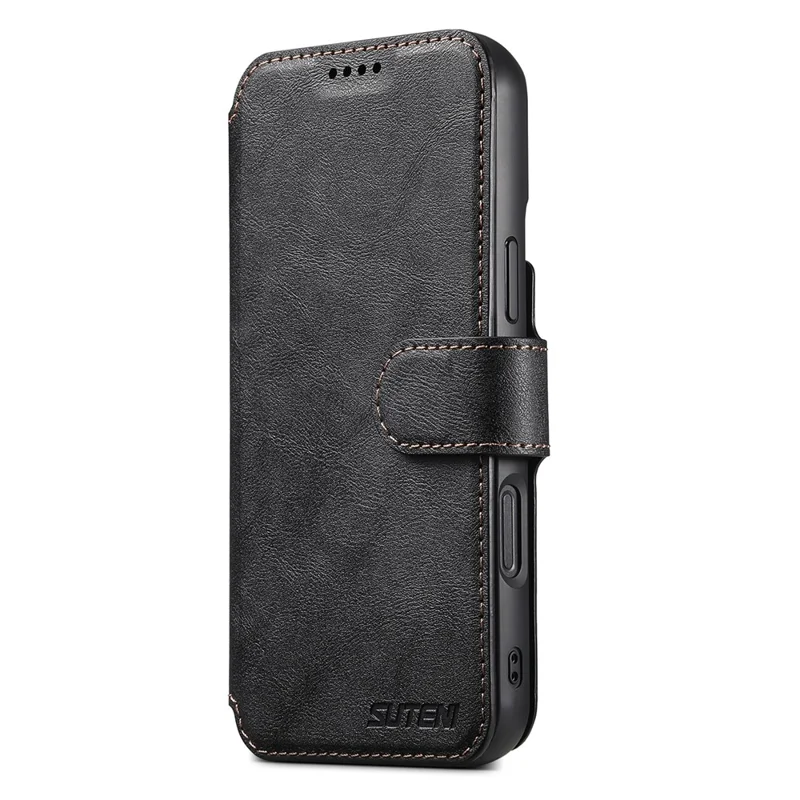 SUTENI Q-05 For iPhone 15 Wallet Case 2 in 1 Detachable Leather Flip Phone Cover with Stand - Black