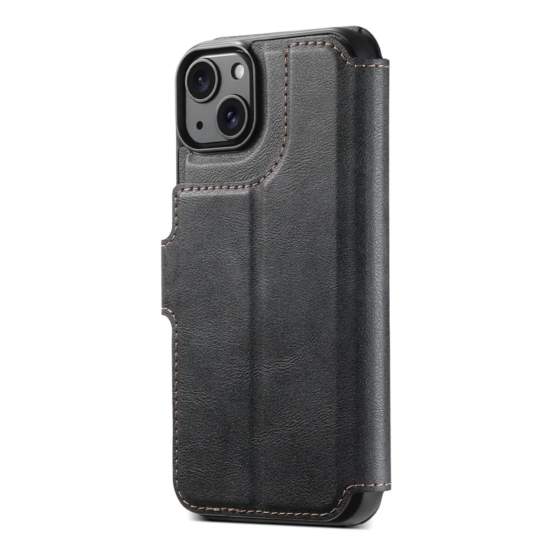 SUTENI Q-05 For iPhone 15 Wallet Case 2 in 1 Detachable Leather Flip Phone Cover with Stand - Black