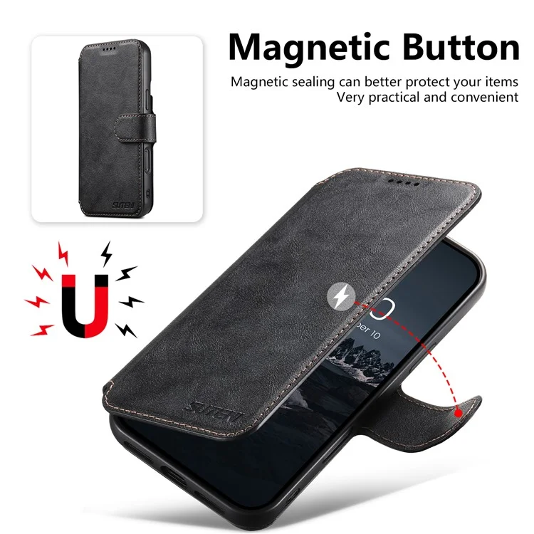 SUTENI Q-05 For iPhone 14 Pro Max Wallet Case 2 in 1 Detachable Leather Flip Phone Cover with Stand - Black