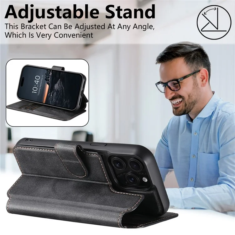 SUTENI Q-05 For iPhone 14 Pro Max Wallet Case 2 in 1 Detachable Leather Flip Phone Cover with Stand - Black