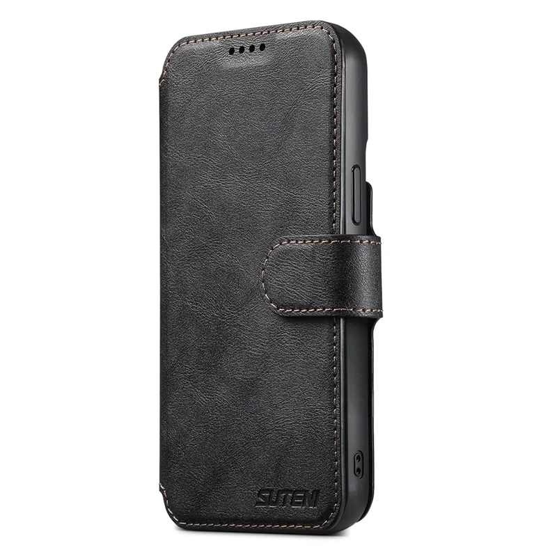 SUTENI Q-05 For iPhone 13 Pro Wallet Case 2 in 1 Detachable Leather Flip Phone Cover with Stand - Black