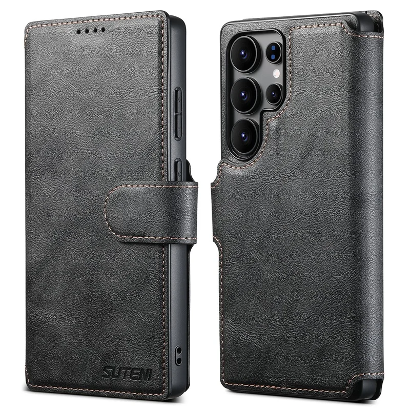 SUTENI Q-05 For Samsung Galaxy S25 Ultra Wallet Case 2 in 1 Detachable Leather Flip Phone Cover with Stand - Black