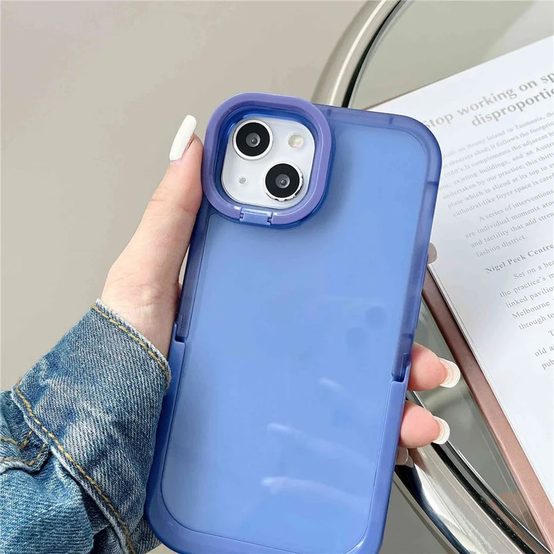 Cell Phone Case for iPhone 14 Plus, Scratch-resistant Kickstand Rear Camera Ring Phone Protective Back Cover - Blue
