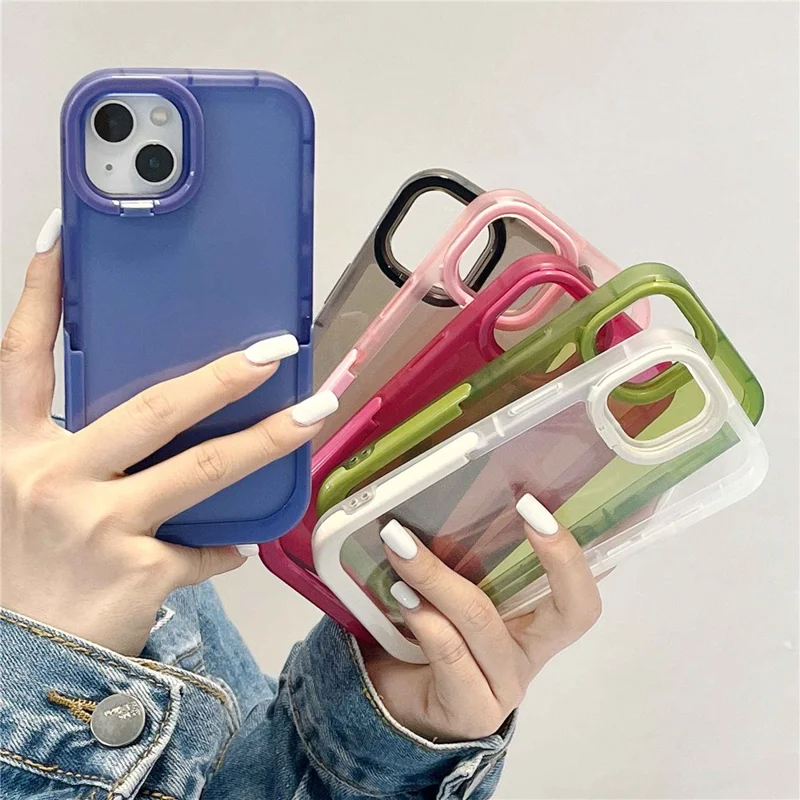 Cell Phone Case for iPhone 14 Plus, Scratch-resistant Kickstand Rear Camera Ring Phone Protective Back Cover - Blue