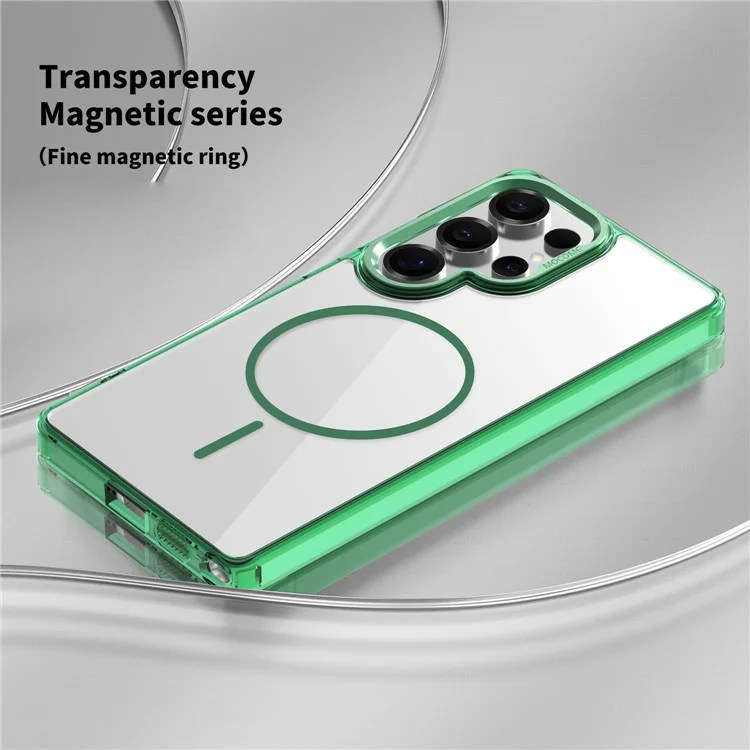 For Samsung Galaxy S25 Ultra Magnetic Clear Case Compatible with MagSafe TPU PC Phone Cover - Transparent Green